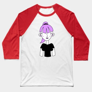 Hand Drawn Girl with Ponytail Character Profile Baseball T-Shirt